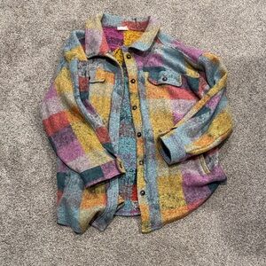 BiBi Multicolor Plaid Bomber Jacket in Teal, Mustard, Pink